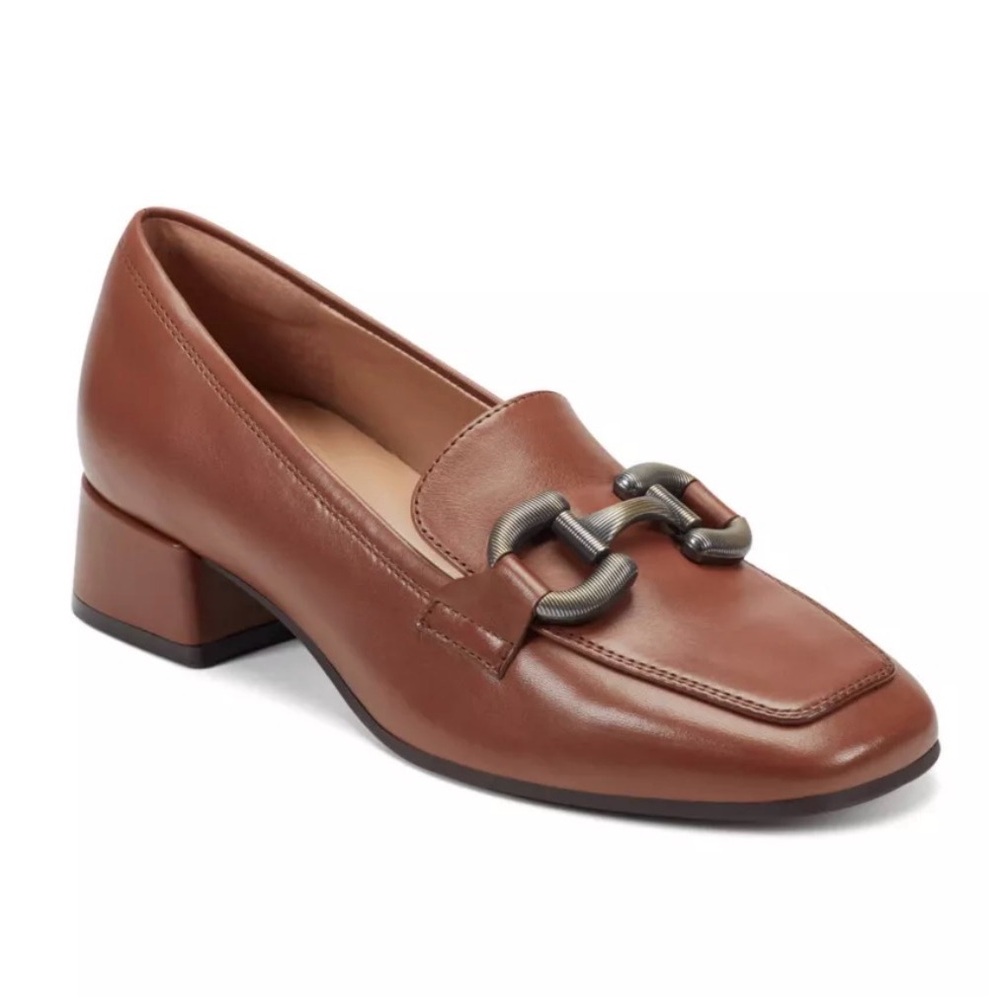 SOLD Easy Spirit Brown Leather Loafers with Metal Accent